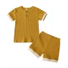 Kleidung Sets Gestrickte Kinder Set 2021 Marke Sommer Kurzarm Jungen Mädchen Rippen Top + Hose Outfit Casual Kleinkind Kinder kleidung