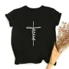 Jésus Croix Imprimer Femmes T-shirt Christian Tops Harajuku Faith Love Hope Graphic Tees Femme T-shirts Casual Tees Camisetas Mujer X0628