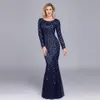 Plus Size Evening Dresses Mermaid O Neck Full Sleeve Lace Appliques Tulle Long Party Gown Robe Soiree Elegant Formal Dress7022958