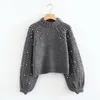 Kobiety Pearl Sweter Dzianiny Szary Crewneck Swetry Dorywczo M0133 Jesień Zima 210514