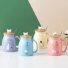 Cartoon Ceramics Cat Mug With Lid and Spoon Coffee Milk Tea Mugs Breakfast Cup Drinkware Novelty Gifts WLL735