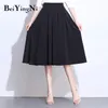 Zomer geplooide rok vrouwen massief wit zwart slanke elastische hoge taille Saia vintage casual elegante rokken faldas mujer 210506