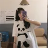 Kvinnors sommar T-shirt Tryckt O-Necktecknad Brev Panda Short-Sleeved Patchwork Tees Half-Sleeved T-shirtsFemale Toppar PL031 210506