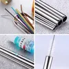 Environmentally Friendly Metal Reusable 304 Beverage Milk Tea Straight And Curved Straw With Box Cleaning Brush Set Party Bar Accessories