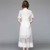 Zomer bloem witte kant patchwork mesh uitgehold lange vrouwen tule gauz plus size jurk vestidos 210416