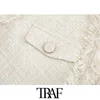 TRAF Kobiety Fashion Frayed Twel Tweed Waistcoat Vintage V Neck Bez Rękawów Kobiet Kamizelka Odzieżowiec Chic Topy 210415
