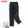 Fashion Women High Quality Dark Gray Casual Suit Trousers Strethy Waist Office Lady Pants Pantalon 4C38 210416