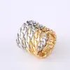 Cluster Rings Creative Two Tone Chain For Men Hyperbole Jewelry Vintage Fashion Gold/Silver Color Ring Masculino Hip Hop Punk Engagement Band