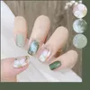 Falska naglar Fake Nail Patch Wear Enhancement Färdig stycke Summer Camellia Flower Green Prud22