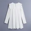 Primavera vestido branco curto es mulheres casuais solta manga comprida mulher moda combinada gola sundresses 210519