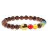 Acquista 7 Chakra Bracciale Uomo Metallo Oro Pesce Perline Legno Naturale Preghiera Buddista Buddha Yoga Bracciali Per Gioielli Da Donna