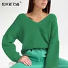 LLYGE DA Solide Casual Pull Femme Manches Longues Col V Profond Tricot Femmes Pulls Automne Hiver Bas Prix Pull Top 210914