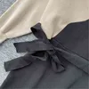 Korobov Nieuwe Hit Kleur Patchwork Criss-Cross Lange Sweater Koreaanse Lace-Up Batwing Mouw V-hals Suiner Mujer Pullovers 78752 210430