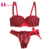 NXY sexy setMierside Sexy Red Plaid Printed Bra red/purple color sexy lingerie with beautiful bow Push Up Women Set B/C 32-38 1127