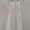 Damer söta kvinnor spets vit klänning stilig sexig slash neck casual smal löst strand klänning sommar kvinnor sundress kvinnlig vestidos 210416