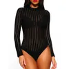 OMSJ BLACK STREST CLIPED PRINES SEXY SELECT - через тощий боди с длинным рукавом леди высокой шеи пуловер тела верхняя мода партия клуб 210517