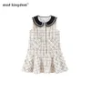 Mudkingdom Autumn Vintage Tweed Baby Girl Vest Dress for Kids Sleeveless Princess 210615