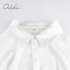 Wiosna Jesień Kobiety Krótka Biała Koszula Draped Sznurek Single Seksowna Seksowna Satin Mini Dress 210415