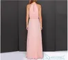 2022 bainha chiffon vestido de dama de honra longo halter verão rosa envelhecido vestidos de convidado de casamento