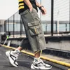 Męskie spodnie 2022 Letni w stylu Męscy Streetwear Patchwork Pocket Pocket Calf Długość sznurka bawełniane spodnie Hip Hop Mankiet Joggers dla