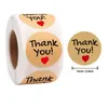 2.5cm 1Inch Tack hjärta Kraft Paper Adhesive Stickers 500 st Roll DIY Presentkaka Bakbag Seal Label Paket Kuvert Dekoration