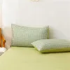 Zielona siatka 4 sztuk Zestaw pościeli kołdry Kreskówka Kreskówka Duvet Cover Set Lucky Clavers and Plaid Reversible Bed Linen Luksusowy Textile Home 211007