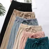 Calças de pernas largas de verão para mulheres Casual Elastic Elastic Cintura alta moda solta calças longas plissadas calças calças femme 210518