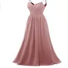 2022 Spaghetti Long Chiffon Bridesmaid Dress A Line Lace Prom Dresses For Women Elegant Wedding Sweep Train Woman's Ceremony Wedding