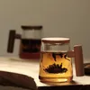Tasses 300ML tasse à thé transparente créative avec couvercle en bois poignée pour lait d'eau