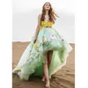 Mooie tuin floral hoge lage vrouwen formele feestjurken munt groen lange tule prom jassen kant bloem jurk casual