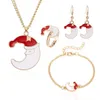 Bedelarmbanden meisjes Xmas sieraden cadeau kerst eland boom kerstman ketting oorbellen armband ring 4 in 1 set hele3661019