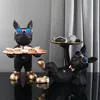 Franse Bulldog Butler Noordse Hars Hond Sculptuur met Glas Modern Home Decor voor Tafelblad Woonkamer Dier Ambachten Ornament 2202315o
