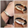 Fashion Cubic Zirconia Pave Setting Letter Bracelet For Women Men Stainless Steel Magnetic Clasp Braided Leather Luxury Bangles