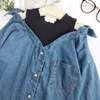 Autunno Abbigliamento per bambini per ragazze Camicia a maniche lunghe moda europea e americana Denim False due giacche 210625