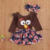 0-24M Thanksgiving Day born Infant Baby Girls Clothes Set Cartoon Turkey Romper Tutu Skirts Outfits 210515