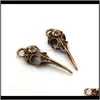 Charms Whole- Three Colors Fashion Vintage Metal Zinc Alloy 3D Skull Bird-Head Fit Jewelry Making Pendant Charms 16Pcs Lot 709256z