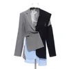 Casual Patchwork Asymmetrical Women Blazer Notched Long Sleeve Irregular Hit Color Suits Female Fashion Clothes 210524