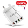 QC 3.0 Chargeur rapide 4 Chargeurs muraux de ports USB 4 Chargeurs rapides pour iPhone 13 12 Pro Max XR XS 11 Samsung Huawei Tablets Téléphone mobile Charge USB