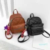 Backpack style Mini Black Women Stone Leather s For Girls Small Ladies Casual Daypack With Hairball Sac A Dos Rucksack