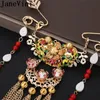 Pendant Necklaces JaneVini Chinese Style Bride Rhinestones Beads Gold Necklace Ethnic Ancient Metal Bridal Wedding Accessories