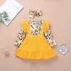 0-18M Autumn Spring Infant born Baby Girl Clothes Set Flower Long Sleeve Romper Ruffles Solid Skirts Overalls Outfits 210515