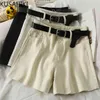 Summer Fashion Denim Shorts Belt High Waisted Elegant Jeans Wide Leg Short Feminimos Korean Causal Bottoms 6H734 210603