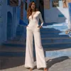 Elegante Boho-Strand-Jumpsuits in A-Linie, Brautkleider, langärmlig, mit Taschen, Braut-Empfangsoverall, formelle Braut-Hosenanzüge, Robe De Mariee, maßgeschneidert