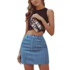 Skirts 2021 Trendy Vertical Striped Mini Denim Skirt Summer Wild Female High Waist A-line Slim Wrapped Bodycon Pencil
