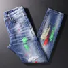 Style de rue mode hommes jean rétro bleu élastique coupe ajustée déchiré peint concepteur Hip Hop Denim éclaboussé Punk pantalon