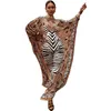 African Dresses for Women Plus Size Zebra Printed Dashiki Elegant Ladies Gown Muslim Abaya Kaftan Bat Sleeve V-neck Robes 210408