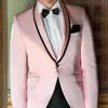 Pembe Balo Erkekler Düğün Için Takım Elbise 2 Parça Özel Damat Smokin ile Şal Yaka Casual Adam Moda Giyim Blazer Siyah Pantolon Ile X0909