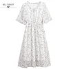 Mori Girl Bohemian Summer Dames Jurken Ruffled Floral Gedrukt Femininos Vestidos Elegante Chiffon Chic Midi Beach Jurk 210520