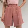 Colysmo Shorts décontractés femmes taille haute bouton de fermeture à glissière couleur unie lâche droite avec poches dames harajuku streetwear 210527