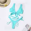 Kadın Bikini Set Katı Leopar Baskı Bandaci Bandaj Bikini Set Chic Push-up Brezilyalı Mayo Mayo Bikini 210515